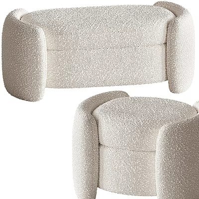Modern Cream Ottoman With Soft Fluffy Texture And Curved Armrests Design 3d model