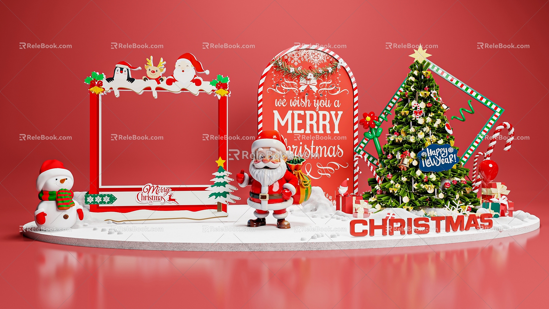 Christmas Christmas Tree Santa Claus Snow Gift Box Snowman Booth Photo Plot 3d model