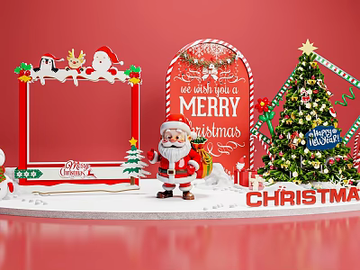 Festive Christmas Photo Spot With Santa Claus Christmas Tree And Photo Frame 3d model