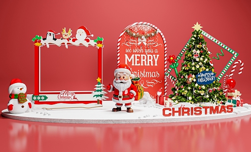 Christmas Tree Santa Claus Snow Gift Box Snowman Booth Photo Plot 3d model