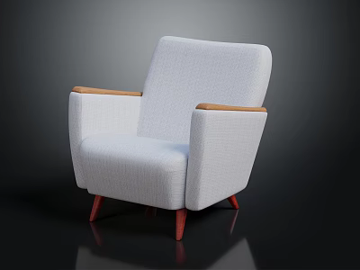 Modern Minimalist Armchair With White Fabric Upholstery Wooden Armrests And Red Legs 3d model