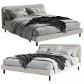 Modern Upholstered Double Bed With Gray White Bedding And Cozy Throw Blanket 3d model