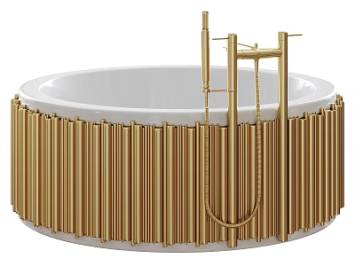 White Bathtub With Gold Vertical Stripes And Gold Faucet Design 3d model