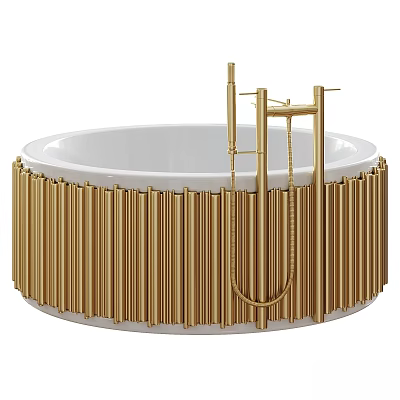White Bathtub With Gold Vertical Stripes And Gold Faucet Design 3d model