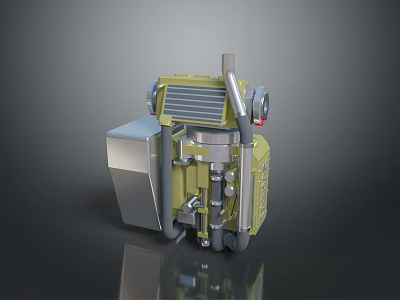 Industrial Mechanical Device With Yellow Casing Silver Metal Parts And Pipes Structure 3d model