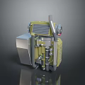 Industrial Mechanical Device With Yellow Casing Silver Metal Parts And Pipes Structure