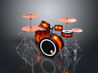 Stylish Modern Drum Set With Colorful Drums And Cymbal Stands For Home Use 3d model