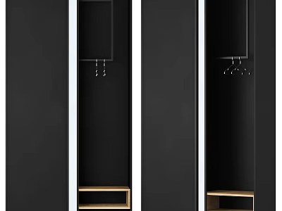 Modern Entryway Hallway Design With Black Cabinets Coat Hooks And Wooden Shelves 3d model