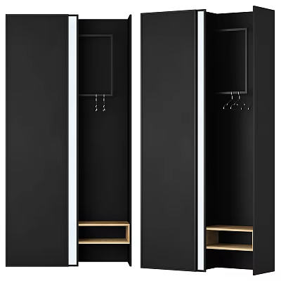 Modern Entryway Hallway Design With Black Cabinets Coat Hooks And Wooden Shelves 3d model