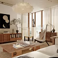 Modern Living Room Interior With White Sofa Wooden Coffee Table Screen And Chandelier