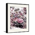 Elegant Floral Painting With Pink Purple Roses And Green Leaves