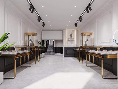 Elegant Jewelry Store Interior With Glass Display Cases Modern Lighting And Marble Floors 3d model