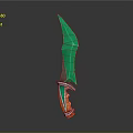 Green Fantasy Dagger 3D Model With Orange And Silver Handle Design 3d model