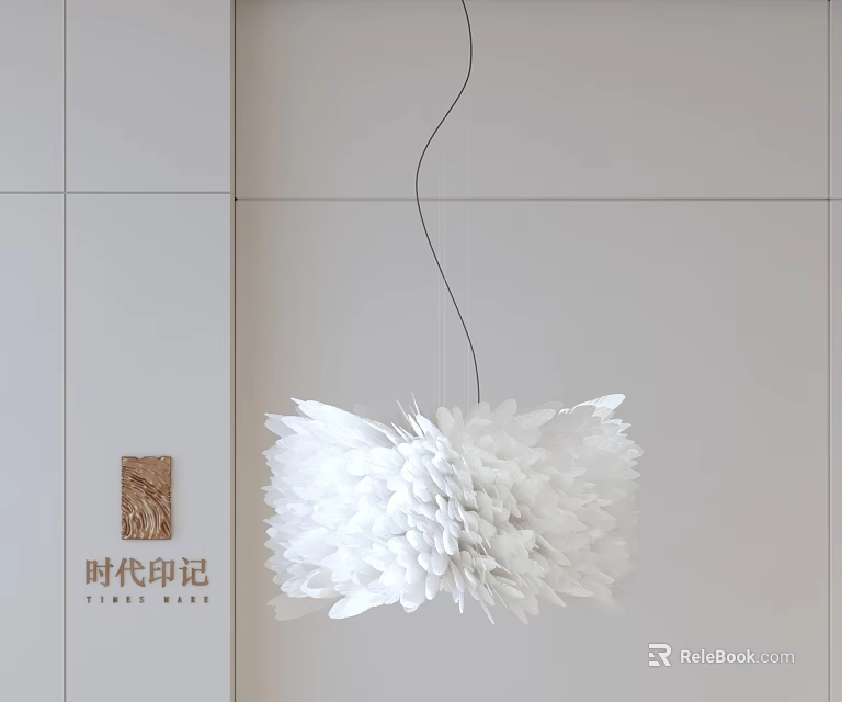 Modern White Feather Shaped Chandelier Hanging On White Wall For Interior Decoration 3d model 