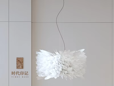 Modern White Feather Shaped Chandelier Hanging On White Wall For Interior Decoration 3d model
