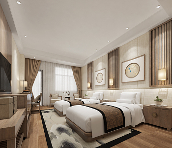 New Chinese Room Hotel Room 3d model