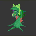 Green Mythical Fantasy Animal With Open Mouth Sharp Teeth And Leafy Tentacles