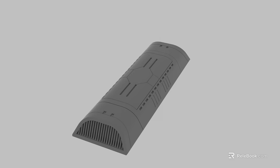 Gray Long Device Casing With Ventilation Slots And Panel Design 3d model 