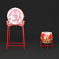 Large And Small Traditional Chinese Drums With Dragon Patterns On Red Stands