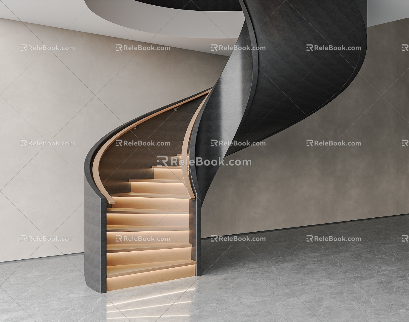 Rotating Stairs Arc Stairs Wooden Handrail Steel Frame Solid Wood Stairs Stairs 3d model