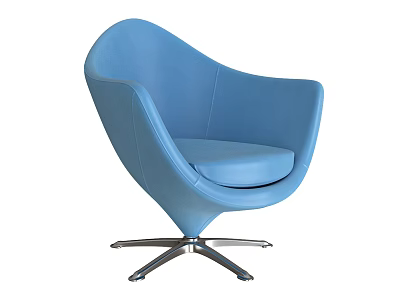 Modern Blue Leisure Chair With Curved Backrest Armrests And Chrome Star Base 3d model