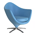 Modern Blue Leisure Chair With Curved Backrest Armrests And Chrome Star Base