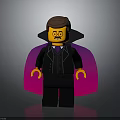 Lego Vampire Minifigure With Brown Hair Glasses Black Suit And Purple Cape