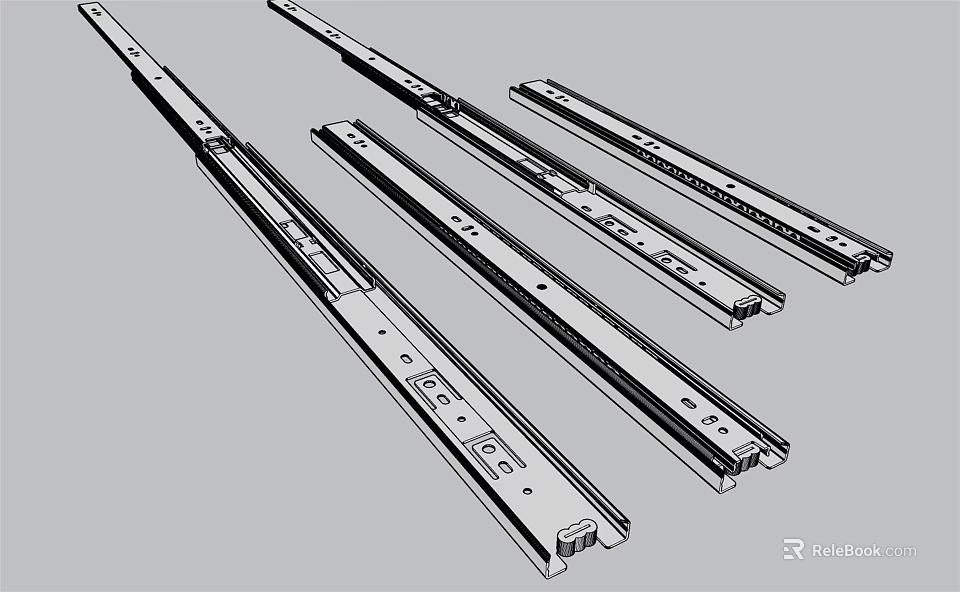 Metal Drawer Slides With Ball Bearing Mechanism For Smooth Furniture Sliding 3d model 