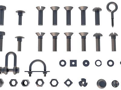 Various Types of Fasteners Including Bolts Nuts Washers and U Bolts Hardware Collection 3d model