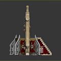 Ornate Red And Gold Decorative Gate Structure With Staircase And Metal Accents