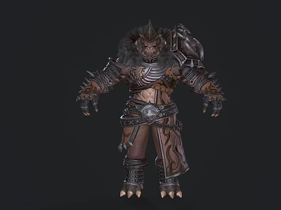 Game Fantasy Character Orc Warrior In Spiked Armor With Horned Helmet And Clawed Hands 3d model