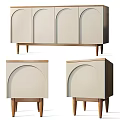 Modern Light Colored Dinnerware Cabinet Set With Arched Doors Wooden Legs And Combination Design