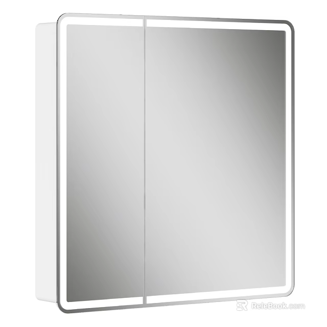 Modern Bathroom Vanity With Double Door Mirror And White Cabinet Design 3d model 