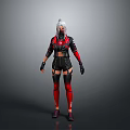 White Haired Character In Red And Black Costume With Mask Sci Fi Design Standing Pose