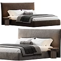 Modern Double Bed with Gray and White Bedding Pillows and Wooden Nightstand