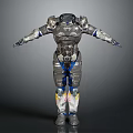 Futuristic Mechanical Armor Character With Metallic Blue Accents And Exoskeleton Design