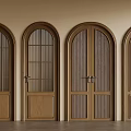 Wooden Double Doors With Arch Top Design And Glass Panel Details