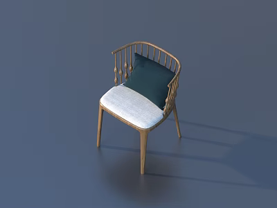 Stylish Single Chair with Wooden Frame Woven Backrest White Cushion and Dark Green Pillow 3d model