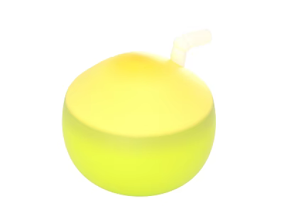 Fresh Juicy Yellow Coconut With Straw Perfect For Refreshing Summer Drink 3d model
