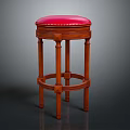 Classic Bar Stool With Red Tufted Leather Seat And Solid Wooden Turned Legs