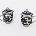 Traditional Chinese Teaware Two Ceramic Teacups With Lids Featuring Classic Landscape Patterns