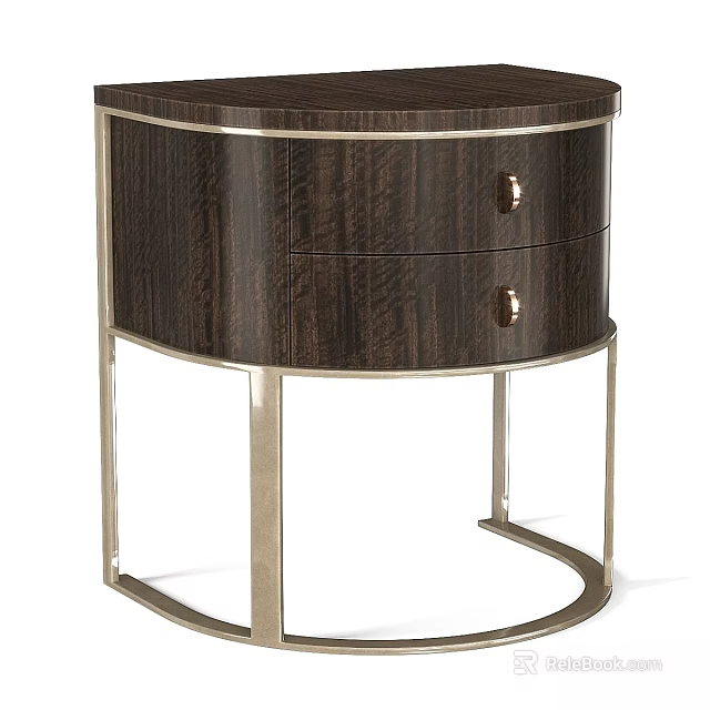 Modern Chest of Drawers With Dark Wood Finish Two Drawers And Metal Legs Design 3d model 