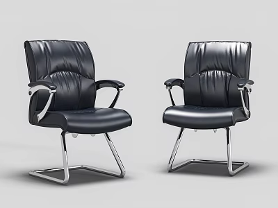 Two Modern Black Leather Office Chairs With Silver Metal Frame Design 3d model