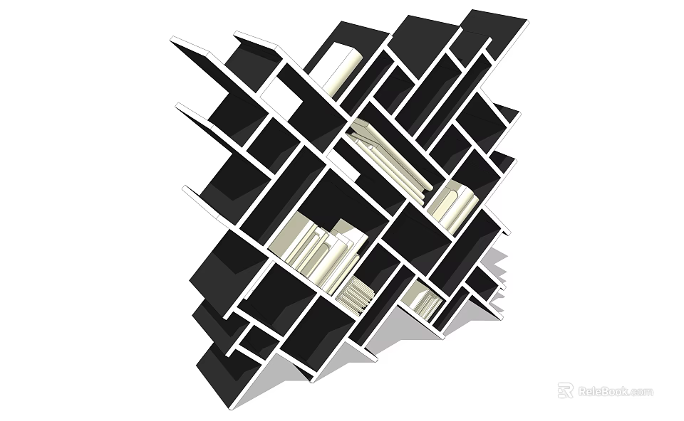Modern Geometric Bookcase With Interlocking Black White Shelves And Sleek Contemporary Design 3d model 
