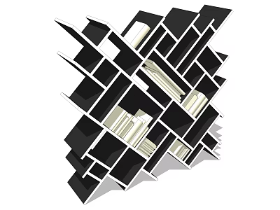 Modern Geometric Bookcase With Interlocking Black White Shelves And Sleek Contemporary Design 3d model