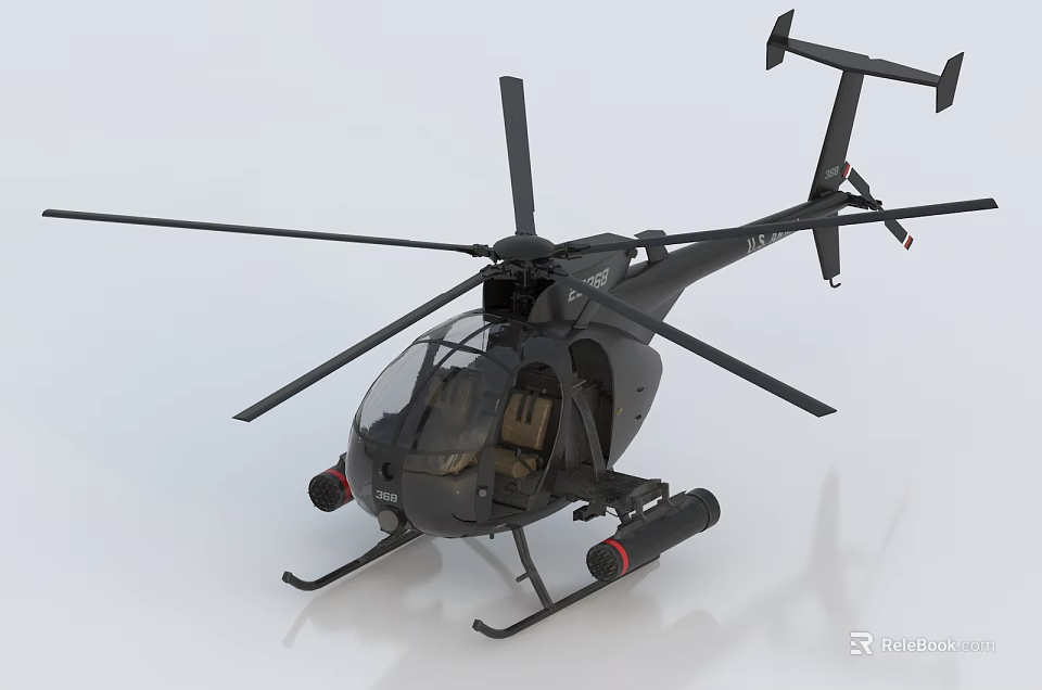 Black Military Helicopter With Rotors Weapons And Compact Fuselage Design 3d model 