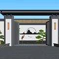 Traditional Chinese Style Building Exterior Wall With Eave Lantern Lights And Green Plants