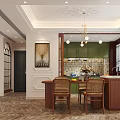 Elegant French Style Living And Dining Room With Arched Windows And Comfortable Vintage Home Decor
