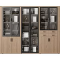 Modern Wooden Bookcase With Glass Doors Open Shelves And Closed Compartments