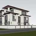 Modern Two Story Detached Villa With Large Glass Windows And Green Surroundings